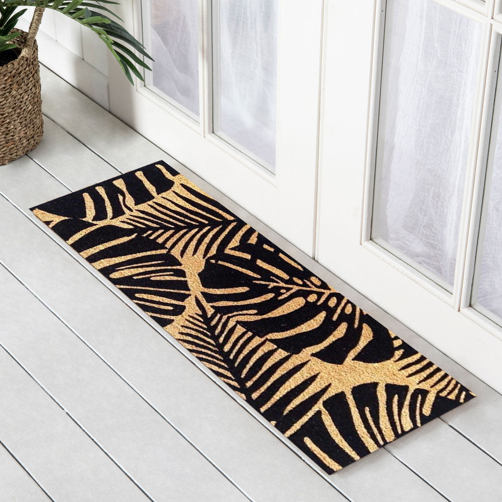 Black Monstera PVC Backed Coir Doormat, 45x110cm - Doormats
