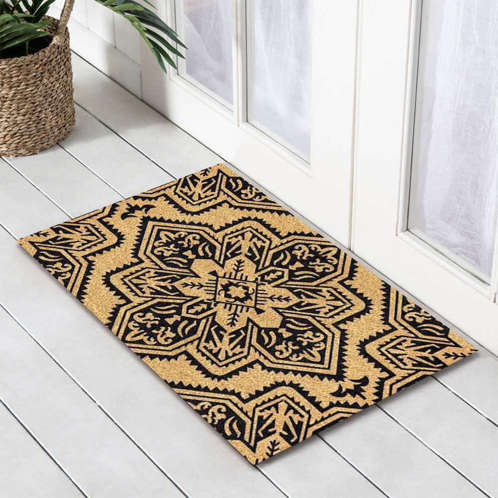 Mosaic Black PVC Backed Coir Doormat, 45x75cm - Doormats