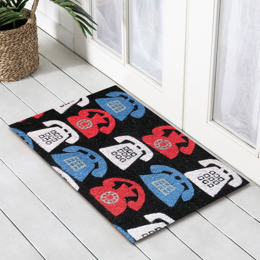 Phones PVC Back Coir Doormat, 45X75cm, Doormats, Ozark Home