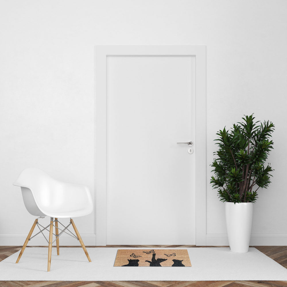 Cats Chasing Butterflies PVC Backed Doormat, 45x75cm - Ozark Home