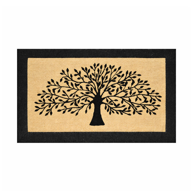 Tree of Life Black Border Jute Doormat, 60x90cm - Doormats