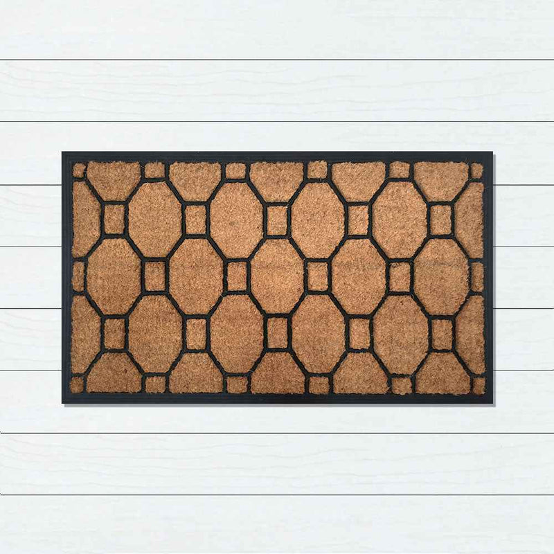 Embossed Geometric Rubber & Coir Doormat 58x93cm