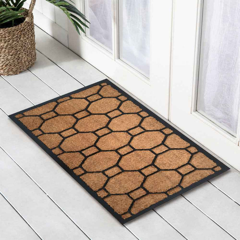 Embossed Geometric Rubber & Coir Doormat 58x93cm