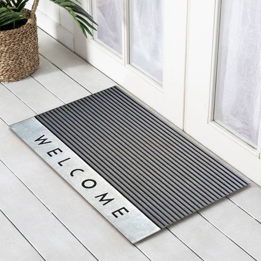 Welcome Stripe Rubber Doormat, 45x75cm - Doormats