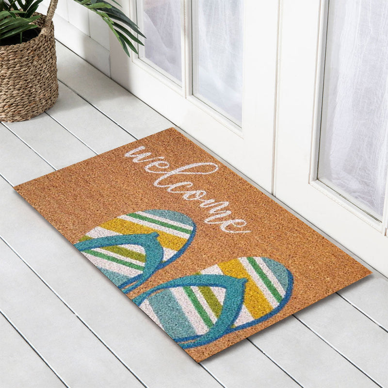 Aqua Thong PVC Backed Coir Doormat, 45x75cm - Doormats