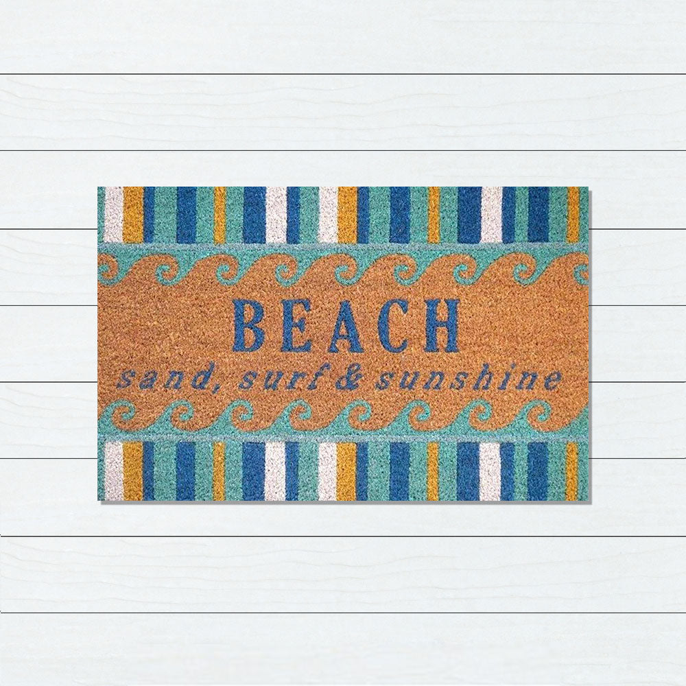 Beach, Sand, Surf & Sunshine PVC Backed Coir Doormat, 45x75cm