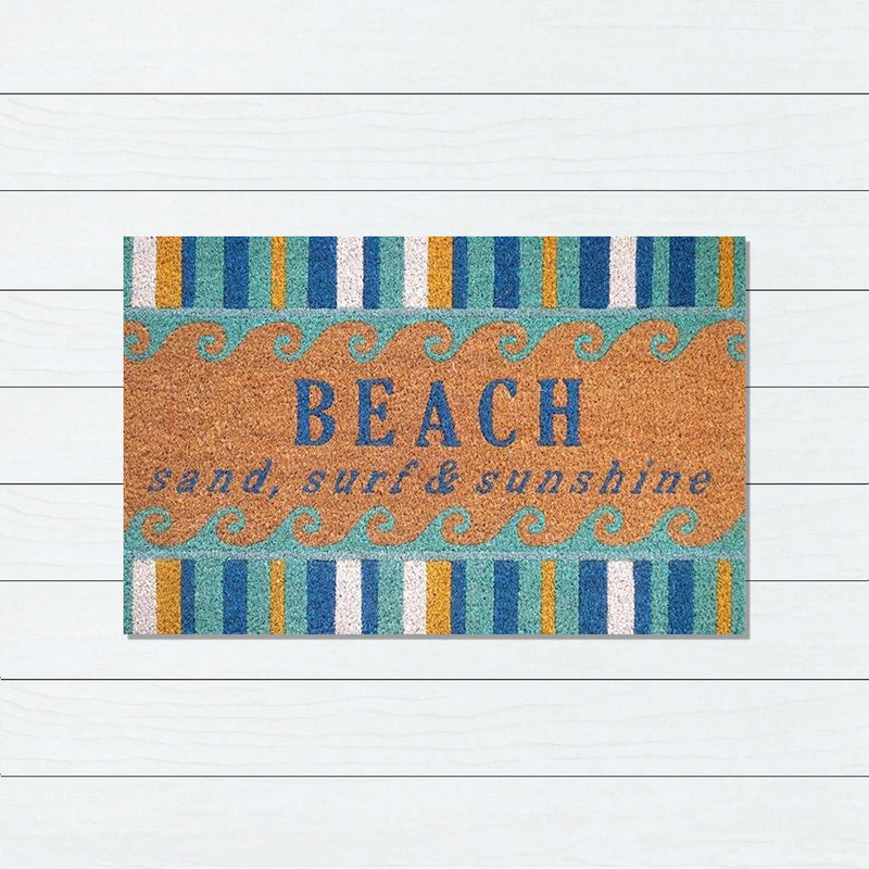 Beach, Sand, Surf & Sunshine PVC Backed Coir Doormat, 45x75cm - Doormats