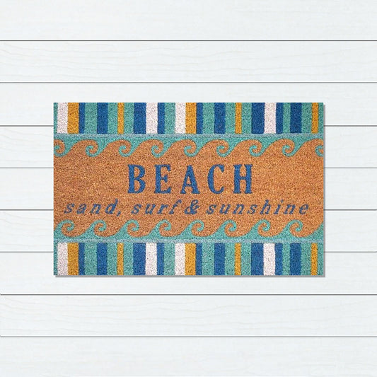 Beach, Sand, Surf & Sunshine PVC Backed Coir Doormat, 45x75cm