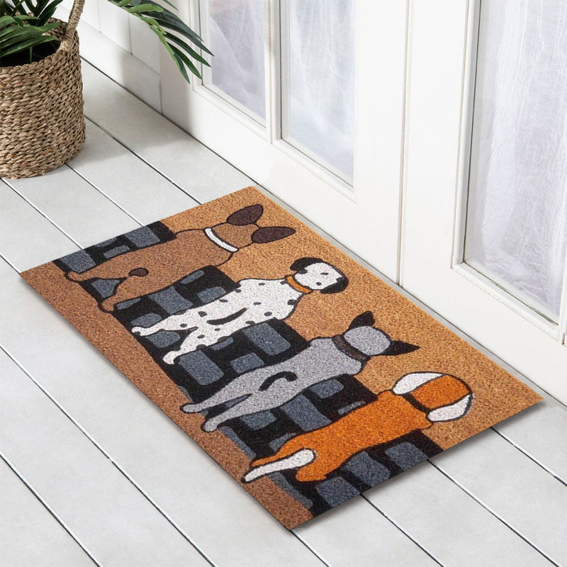 Dogs on Fence PVC Backed Coir Doormat, 45x75cm - Doormats