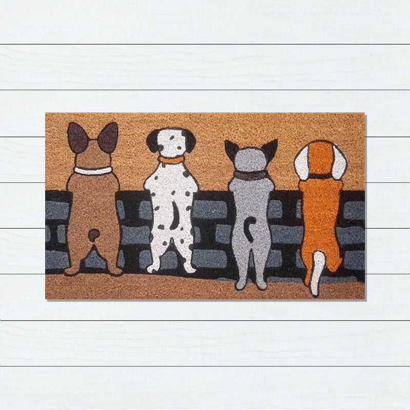 Dogs on Fence PVC Backed Coir Doormat, 45x75cm - Doormats