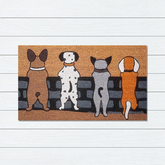 Dogs on Fence PVC Backed Coir Doormat, 45x75cm - Doormats