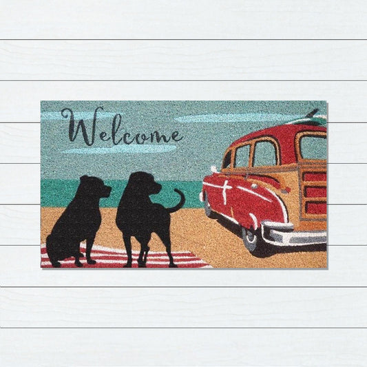 Dog & Old Car Latex-Coir Doormat, 45x75cm - Doormats