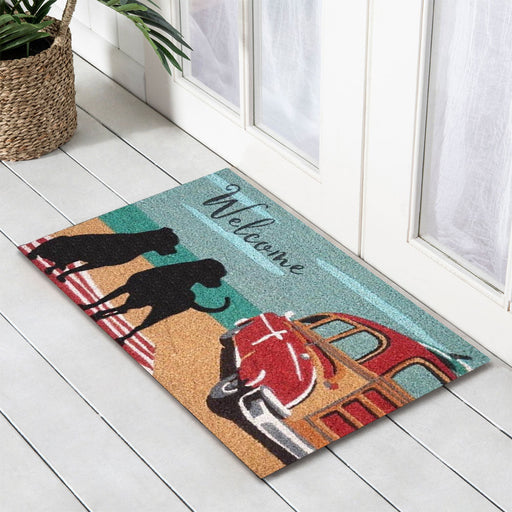 Dog & Old Car Latex-Coir Doormat, 45x75cm - Doormats