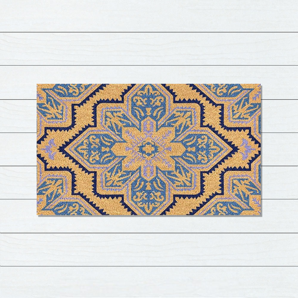 Blue Mosaic PVC Back Coir Doormat, 45x75cm - Doormats