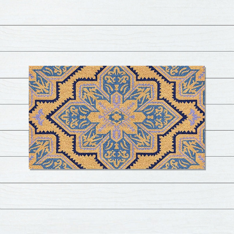 Blue Mosaic PVC Back Coir Doormat, 45x75cm - Doormats