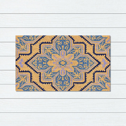 Blue Mosaic PVC Back Coir Doormat, 45x75cm - Doormats
