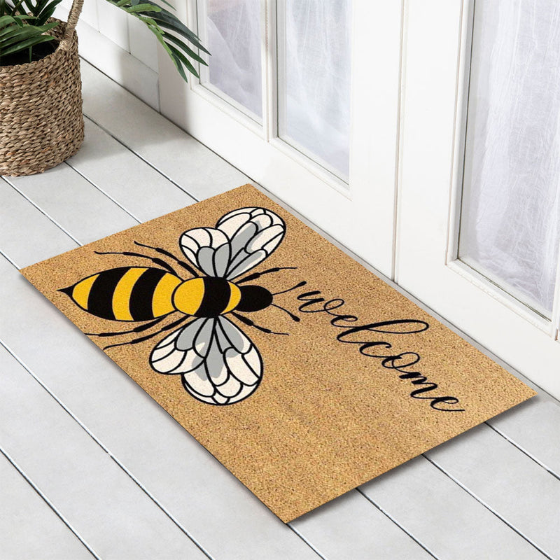 Bee Welcome PVC Back Coir Doormat, 45x75cm - Doormats