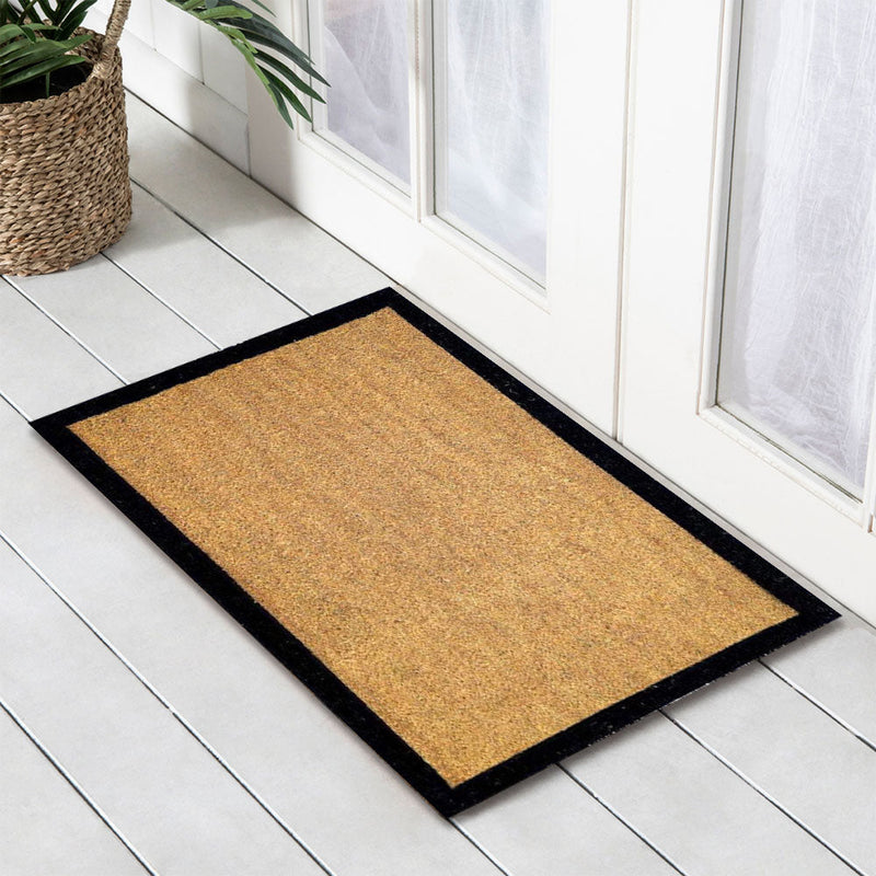 Black Border Latex Backed Coir Doormat, 76x119cm