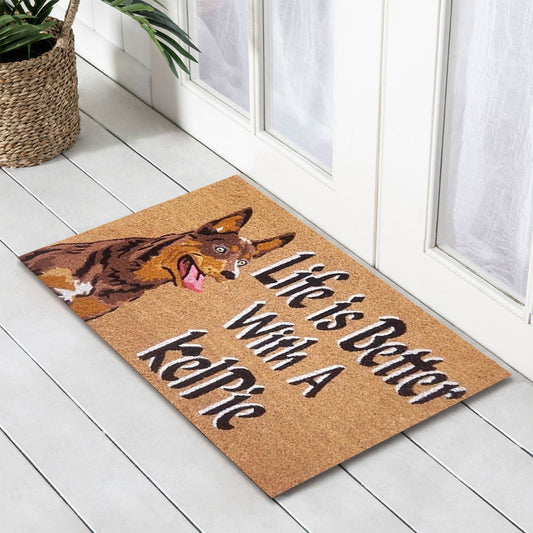 Life is Better with a Kelpie PVC Backed Coir Doormat, 45x75cm