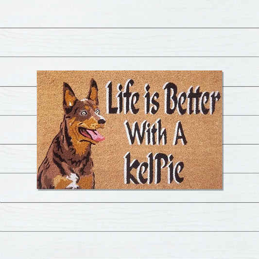 Life is Better with a Kelpie PVC Backed Coir Doormat, 45x75cm