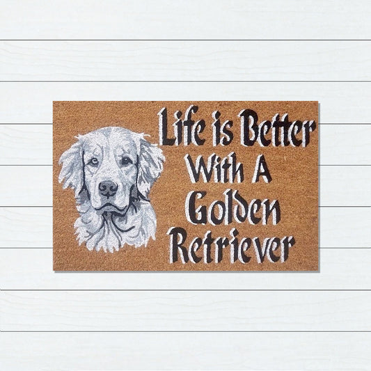 Life is Better with a Golden Retriever PVC Backed Coir Doormat, 45x75cm