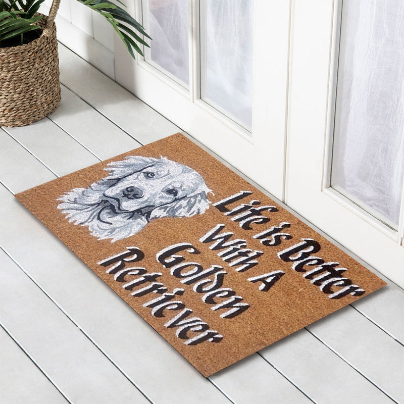Life is Better with a Golden Retriever PVC Backed Coir Doormat, 45x75cm - Doormats