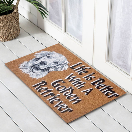 Life is Better with a Golden Retriever PVC Backed Coir Doormat, 45x75cm