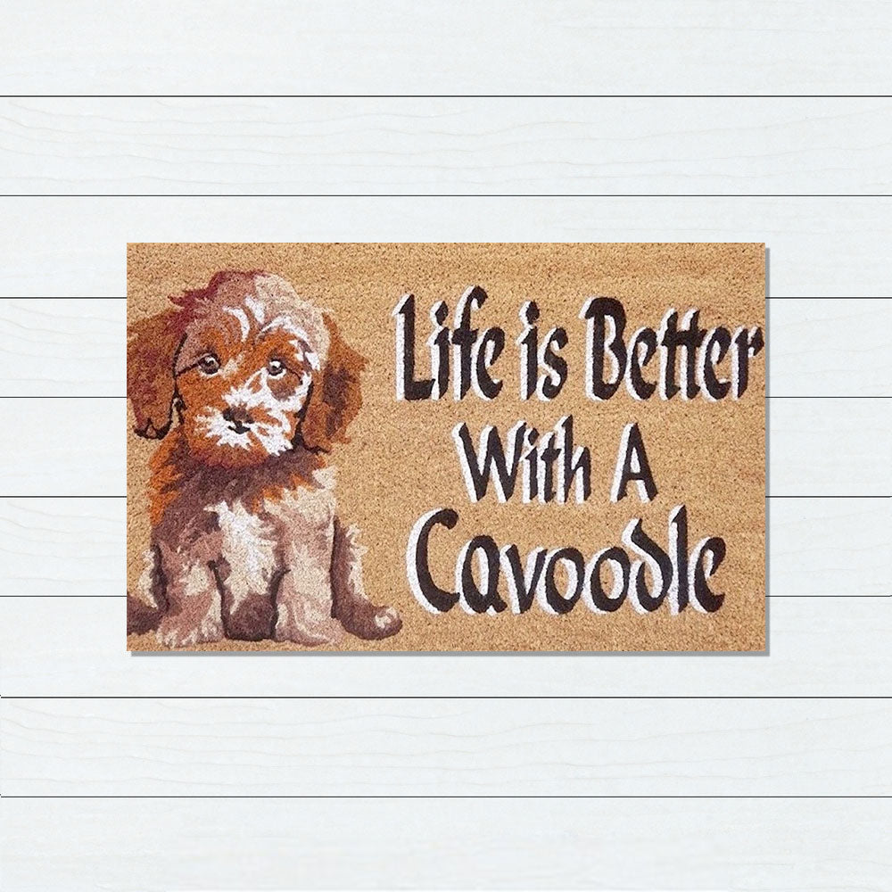 Life is Better with a Cavoodle PVC Backed Coir Doormat, 45x75cm