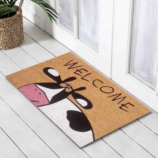 Welcome Cow Coir Doormat, 45x75cm - Doormats