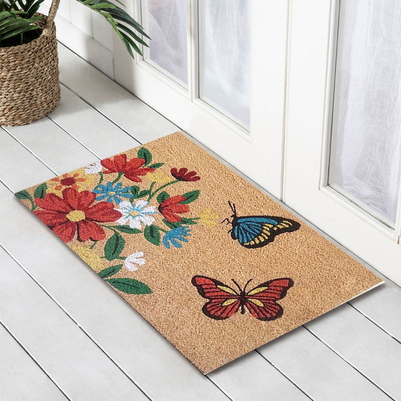 Flowers & Butterflies Coir Doormat, 45x75cm - Doormats