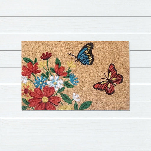 Flowers & Butterflies Coir Doormat, 45x75cm - Doormats