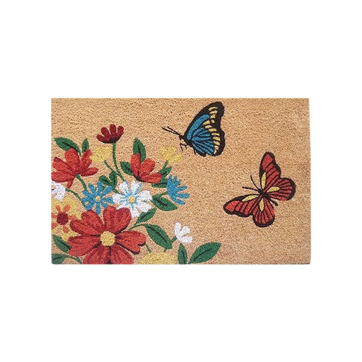 Flowers & Butterflies Coir Doormat, 45x75cm - Doormats.com.au