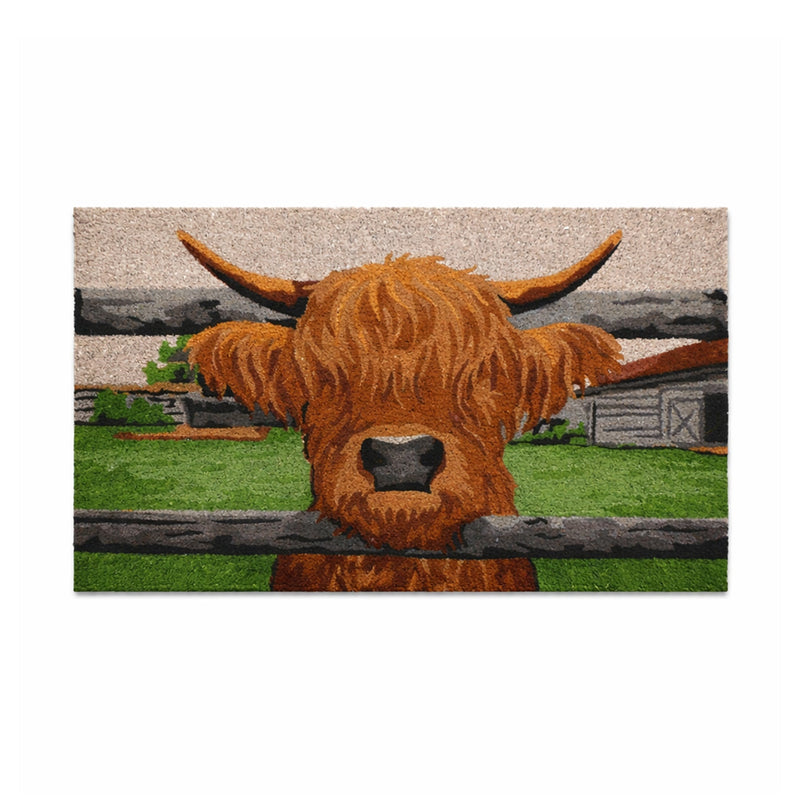 Highland Cow PVC Backed Coir Doormat, 45x75cm - Doormats.com.au