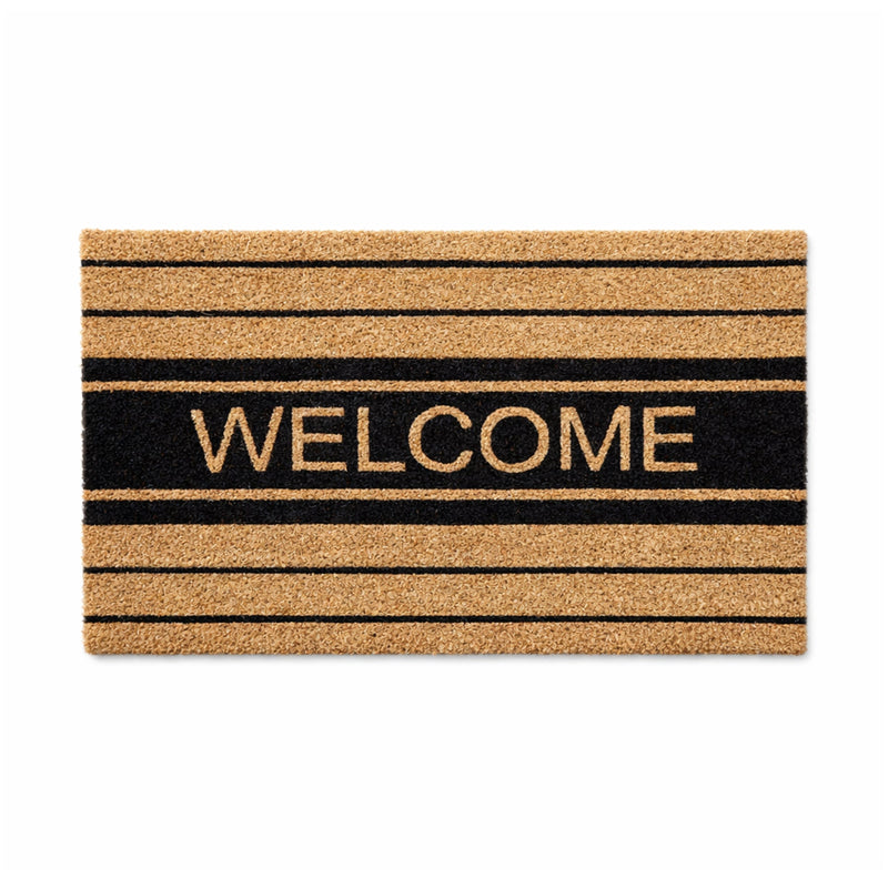 Welcome Striped PVC Backed Coir Doormat, 45x75cm - Doormats.com.au