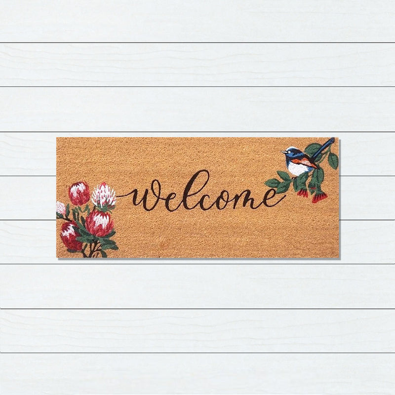 Blue Wren Welcome Wide Coir Doormat, 45x110cm - Doormats