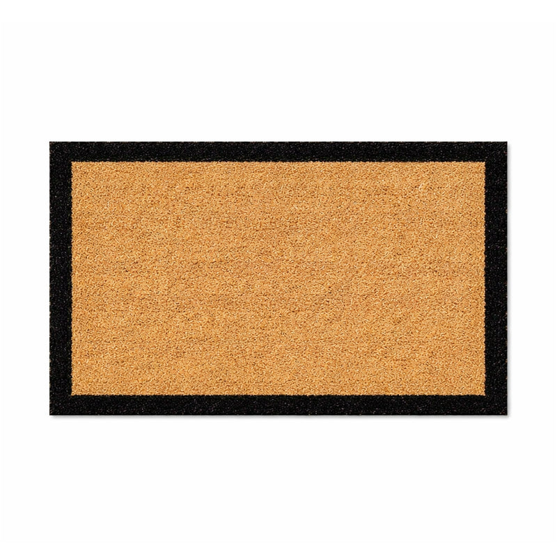Coir doormat with black border on a white background