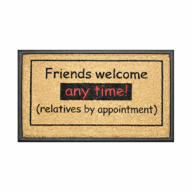 Friends Welcome Anytime, Bevelled Rubber & Coir Doormat, 40x70cm - Doormats.com.au