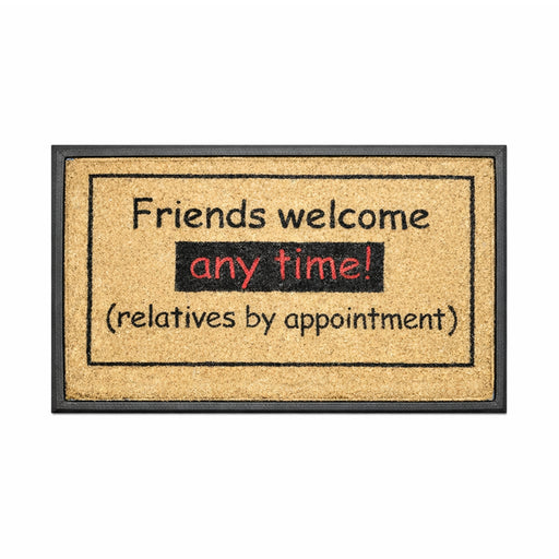 Friends Welcome Anytime, Bevelled Rubber & Coir Doormat, 40x70cm - Doormats.com.au