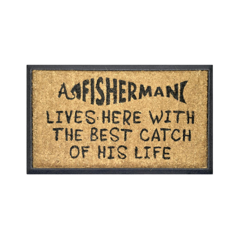 A Fisherman Lives Here, Bevelled Coir Doormat, 40x70cm