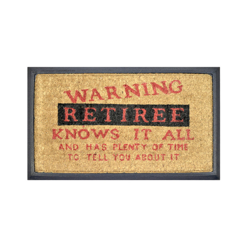 Warning Retiree, Bevelled Rubber & Coir Doormat, 40x70cm - Doormats.com.au