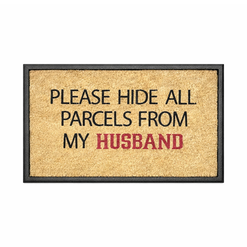 Please Hide All Parcels, Bevelled Rubber & Coir Doormat, 40x70cm - Doormats.com.au