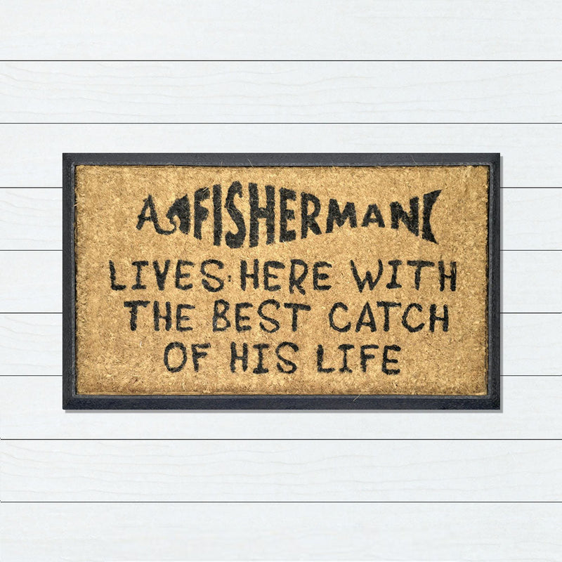 A Fisherman Lives Here, Bevelled Coir Doormat, 40x70cm - Ozark Home