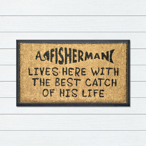 A Fisherman Lives Here, Bevelled Coir Doormat, 40x70cm - Ozark Home