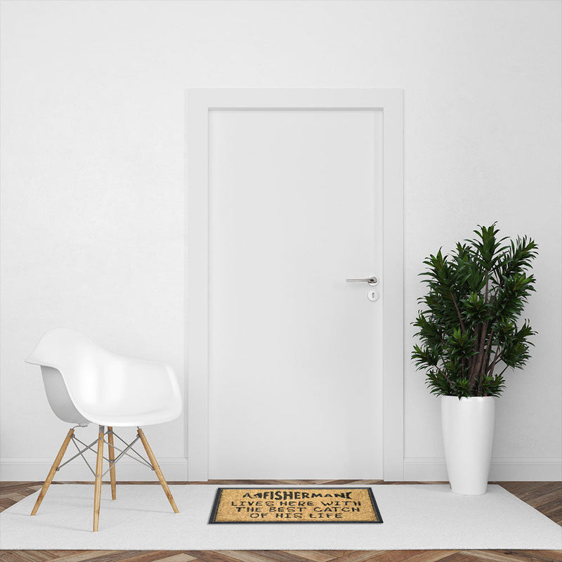 A Fisherman Lives Here, Bevelled Coir Doormat, 40x70cm - Ozark Home