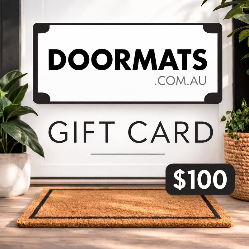 Doormats.com.au gift card featuring a sleek design, perfect for gifting. Ideal for versatile use and special occasions.