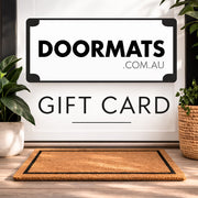 Gift card from Doormats.com.au featuring a sleek design, ideal for gifting and redeeming for home decor products.